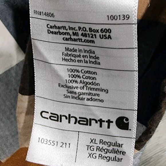 Carhartt Men's Essential Plaid Open Collar Short Sleeve Shirt XL Relaxed Fit - Picture 6 of 6